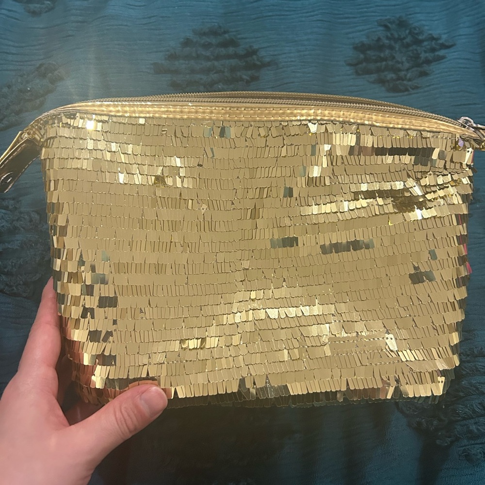 Gold Sequin metallic Cosmetic bag